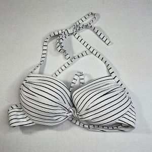 Topshop Molded Cup White with Blue Stripe Bikini Top Size 6